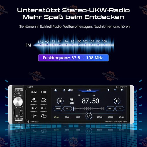 1 DIN Autoradio Carplay Android Auto Mit 5 Zoll IPS Bldschirm FM Bluetooth Neu - Bild 3 von 19
