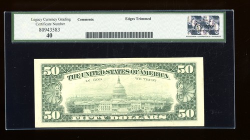 DBR 1993 $50 FRN Richmond Fr. 2125-E Legacy XF-40 Serial E13403021A - Picture 2 of 2