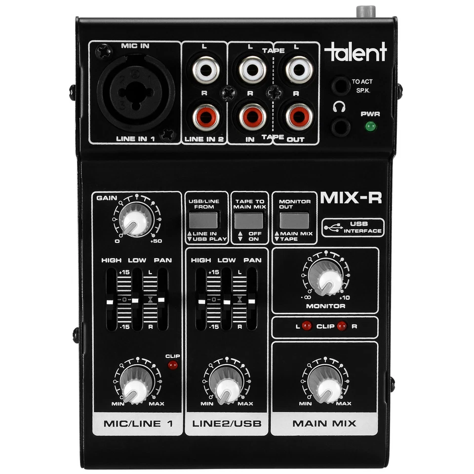 Talent MIX-R Mini Portable 3-Channel Mixer with USB Audio In - Image 2 of 4
