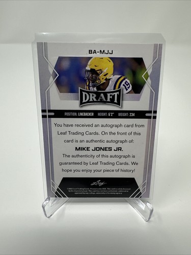 Mike Jones Jr FALCONS 2022 Leaf Draft Auto RC # BA-MJJ LSU Atlanta Falcons - Imagen 2 de 2