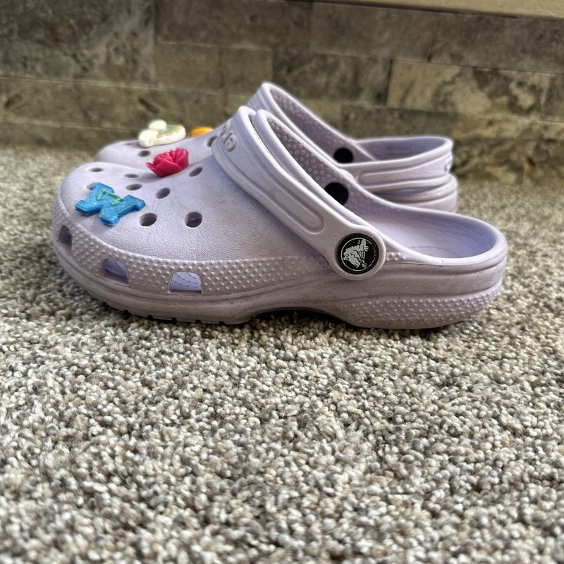 Crocs Little Girls Size C 13 Lavender Purple With Charms GUC