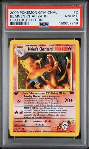 2000 POKEMON GYM CHALLENGE HOLO-1ST ED #2 BLAINE'S CHARIZARD PSA 8