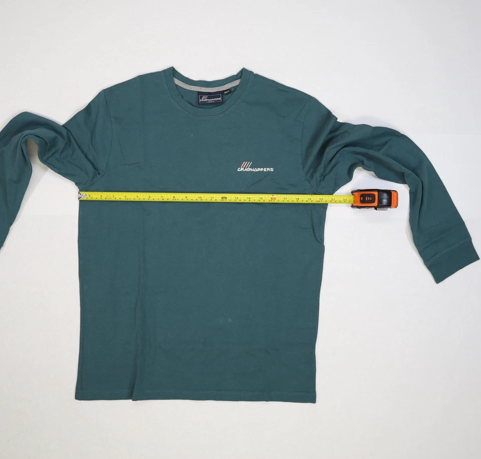 Camisa Craghoppers Para Hombres Grande Verde Manga Larga Logo Exterior Cuello Redondo Algodón Top Foto 4 de 4
