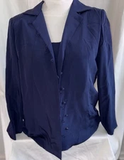 VTG Mark Heister Navy Blazer & Tank 100% Silk Career Office Day To Night Sz L
