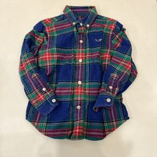 Vineyard Vines Plaid Button Up Down Shirt Toddler 3T Blue Preppy Whale Cotton