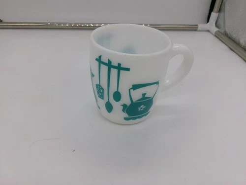 VTG Hazel Atlas Milk Glass Mug Milk Glass Retro Kitchen Ware Aids Turquoise Blue