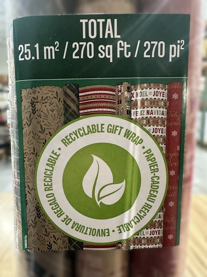 Envoltura de regalo de vacaciones Kirkland Signature de doble cara 3 rollos 270 pies cuadrados Foto 2 de 3
