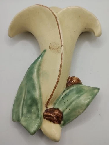 Vintage McCoy Art Pottery Hand Painted Wall Pocket Vase White Calla Lily