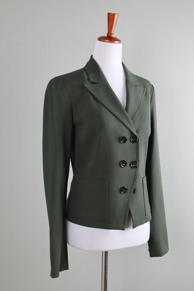 VALE LA PENA Nueva York $329 Verde Sólido Doble Pecho Lana Blazer Chaqueta Top Talla 4 Foto 2 de 4