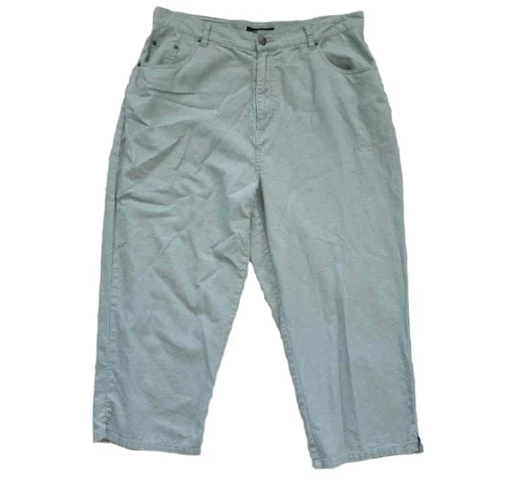 NWOT Womens Green Straight Leg Calf-Length Capri Cut Lightweight Linen Pants 16