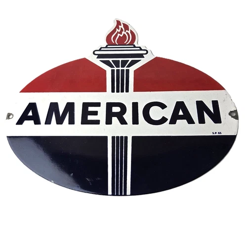 Vintage American Standard Sign - Porcelain Torch Gas Station Pump Plate Sign