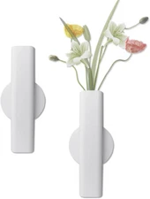 Wall Mounted Flower Tube, 7" Metal Vase for Flowers, Adhesive 7", White 
