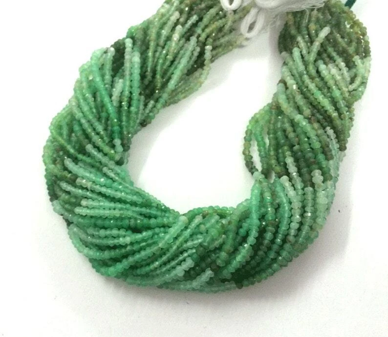 13" AAA Green Chrysoprase Faceted Rondelle Loose Gemstone 3mm Beads 3 Strands - Image 2 of 4