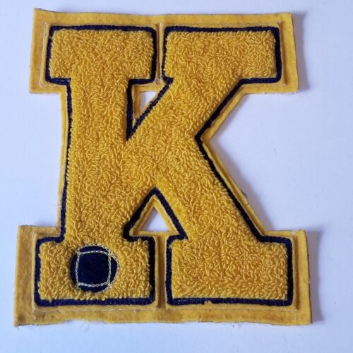 Vintage Letterman Jacket Patch LETTER K VOLLEYBALL TENNIS YELLOW NAVY 1960s - Picture 1 of 6