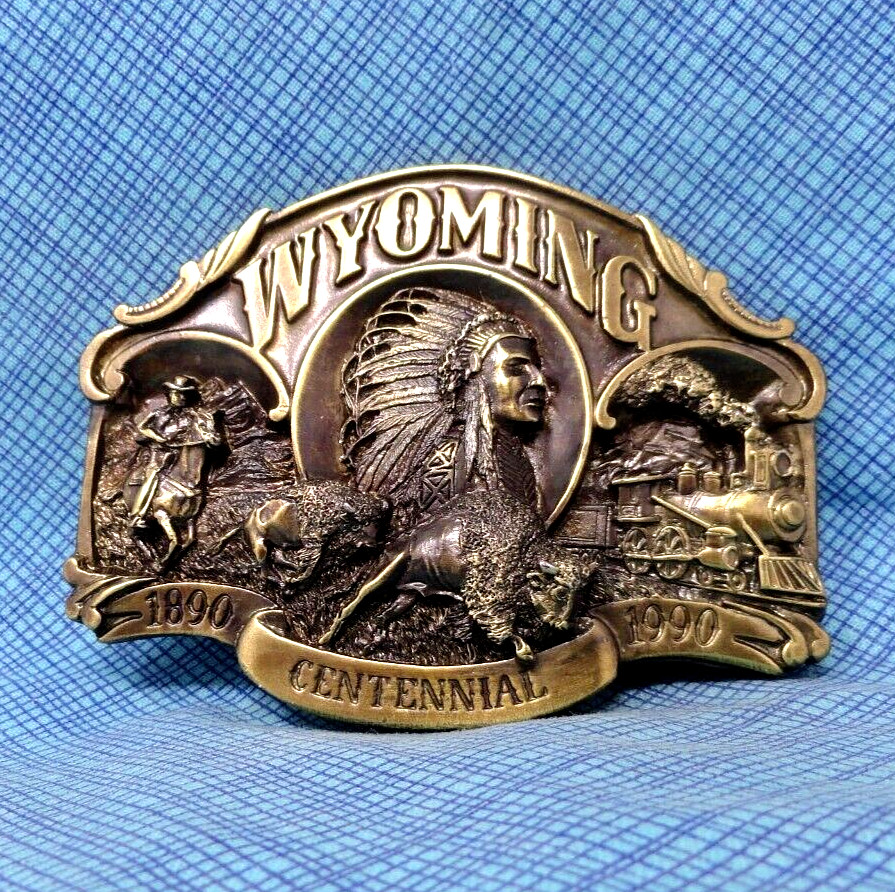 Wyoming Statehood 1890 1990 Belt Buckle # LE Centennial Vtg Siskiyou     .QRT382