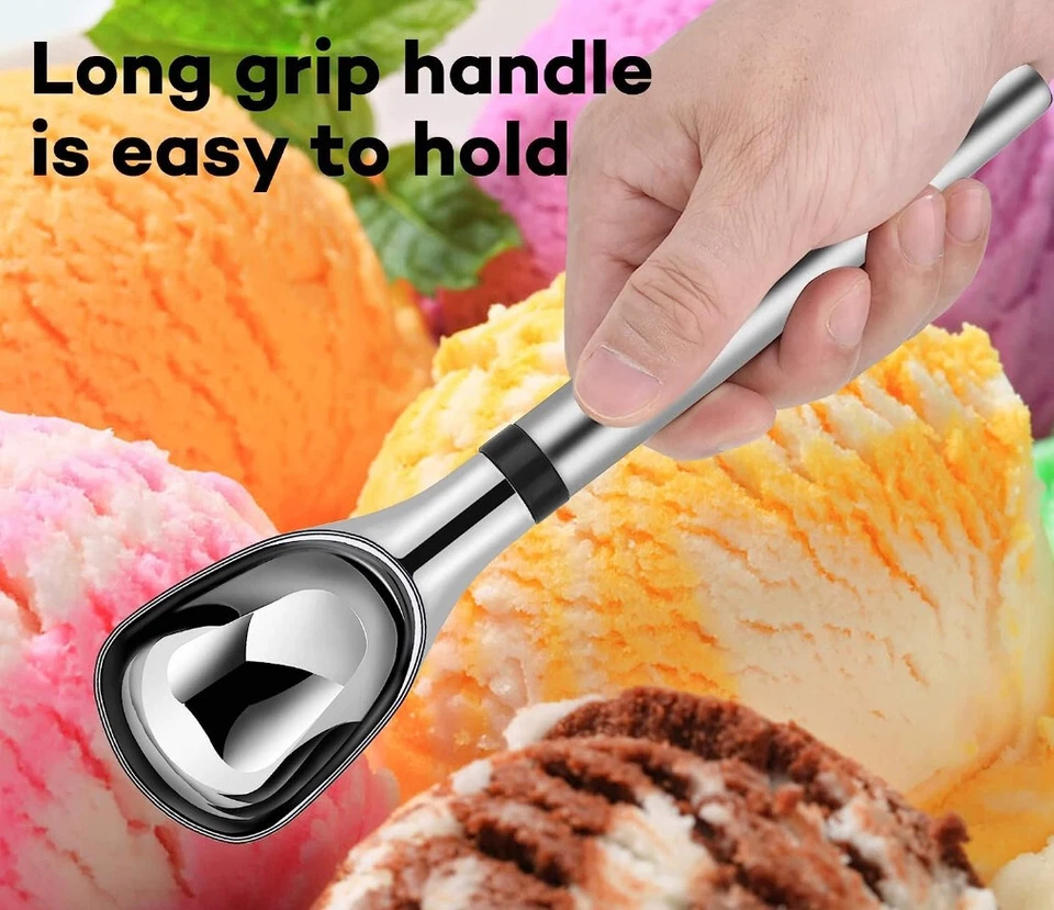 Cuchara de helado mango espesante de acero inoxidable ergonómico para helado duro Foto 3 de 4