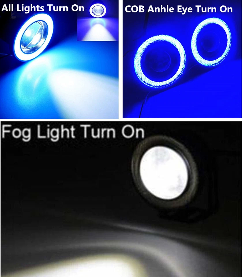 3.5" COB LED Fog Light Projector Blue Angel Eyes Halo Ring DRL Lamp Headlight 2X — 第 2/4 张图片