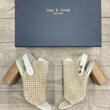 Rag & Bone Leigh Beige Sandals in Stucco Perforated Suede Size 9