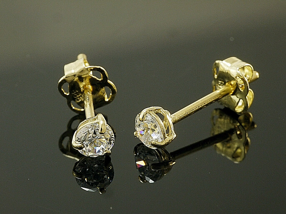 Einzel 3,2mm Krappen Ohrstecker Zirkonia Brillantschliff 333 Weiss Gold 8 Karat