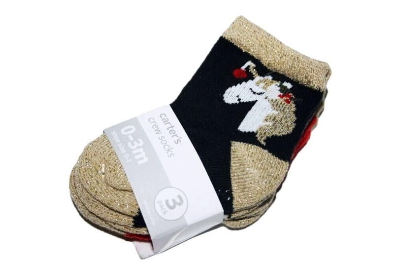 CARTER'S Christmas Babies 3-Pack Unicorn Black Red Crew Socks SIZE 0-3 NEW