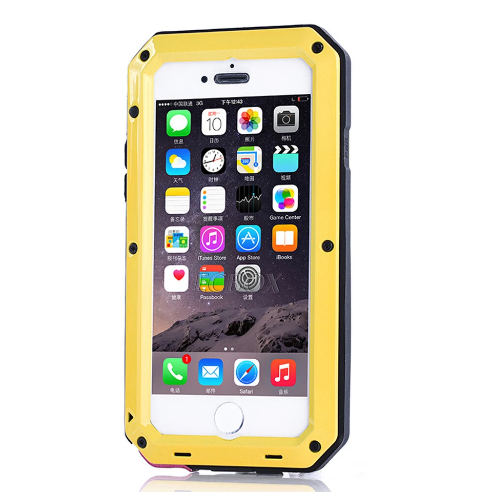 Funda rígida de alta resistencia de vidrio templado para parachoques de metal de aluminio blindado para iPhone Foto 3 de 4