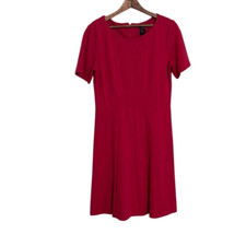 Ann Taylor Womens Ponte Short Sleeve A-Line Midi Fit and Flare Dress Red Size 8