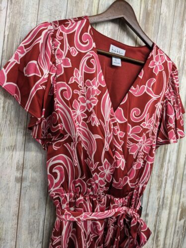 Nicole Miller Pink Floral Satin Ruffle Flutter Sleeve Wrap Maxi Dress Small NWT - Picture 3 of 10