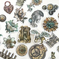 Steampunk Floral Myth Gear  Stickers Vintage Style Scrapbook Junk Journal