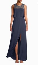 BCBGMAXAZRIA NWT MSRP 298 Lace Panels Cascading Back Ruffle Slit Gown Dress 8