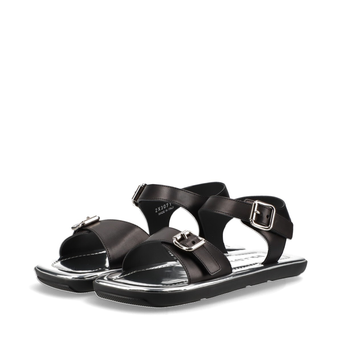 Prada 22SS Leather & patent Sandals 6 Men's Black × Silver