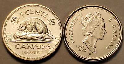 1952-2002 P CANADA 5 Cent Nickel Elizabeth II 50 Yrs & 1867-1992 5