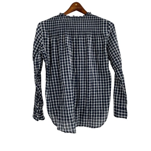 J. Crew Ruffle Classic Mini Windowpane Popover Top Womens Size 4 Blue White - Picture 3 of 9