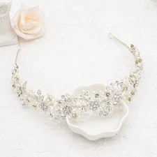 Wedding Headbands Bridal Pearl and Crystal Floral Hair Accessories Bridal Hea...