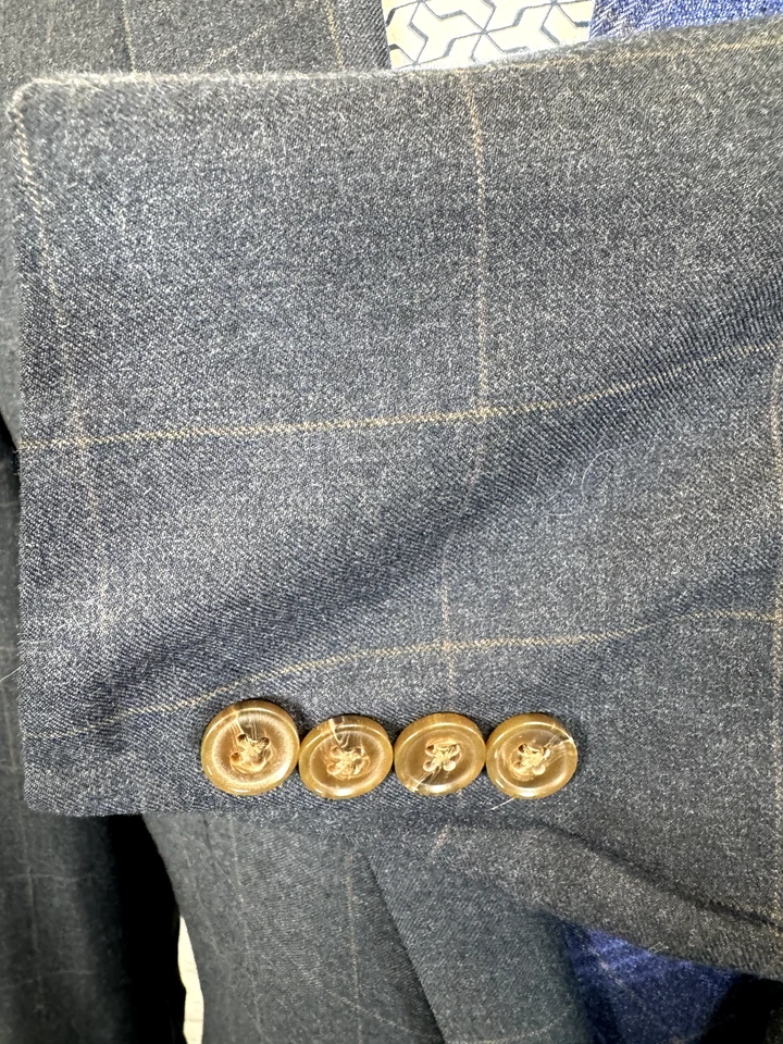 $425 Bar III Mens 42L Blue Windowpane 100% Wool Slim Fit Sport Coat Blazer - Image 2 of 4