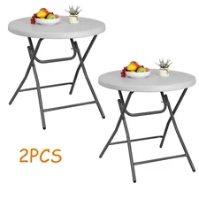 2X 32" Folding Table Round Plastic Cafe Dining Card Table In/Outdoor Party White