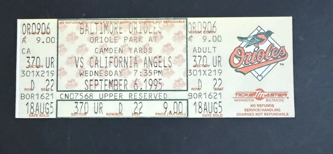 25+ Baltimore Orioles Baseball 1995 Vintage Sports Ticket Stubs