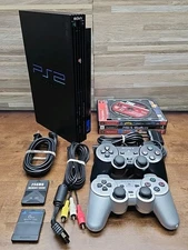 SONY PLAYSTATION 2 PS2 FAT Bundle - 2 Controllers & 4 Games Tested And Working