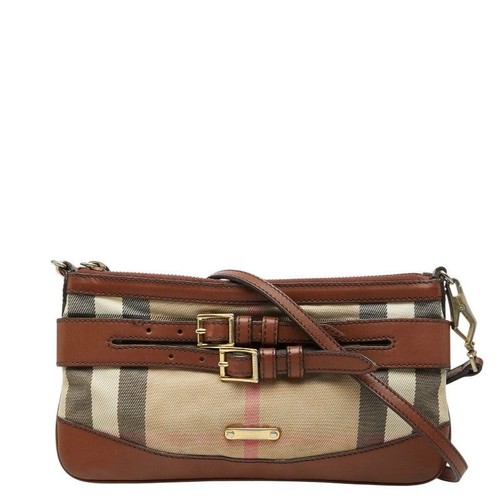 Burberry Nova 5SIB Check Crossbody Bag Beige Brown US 9.6in Vintage Used Japan