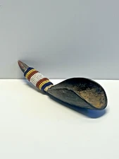 Antique Original Native America Indian Beaded Goat Horn Spoon; Late 1800s; #A1