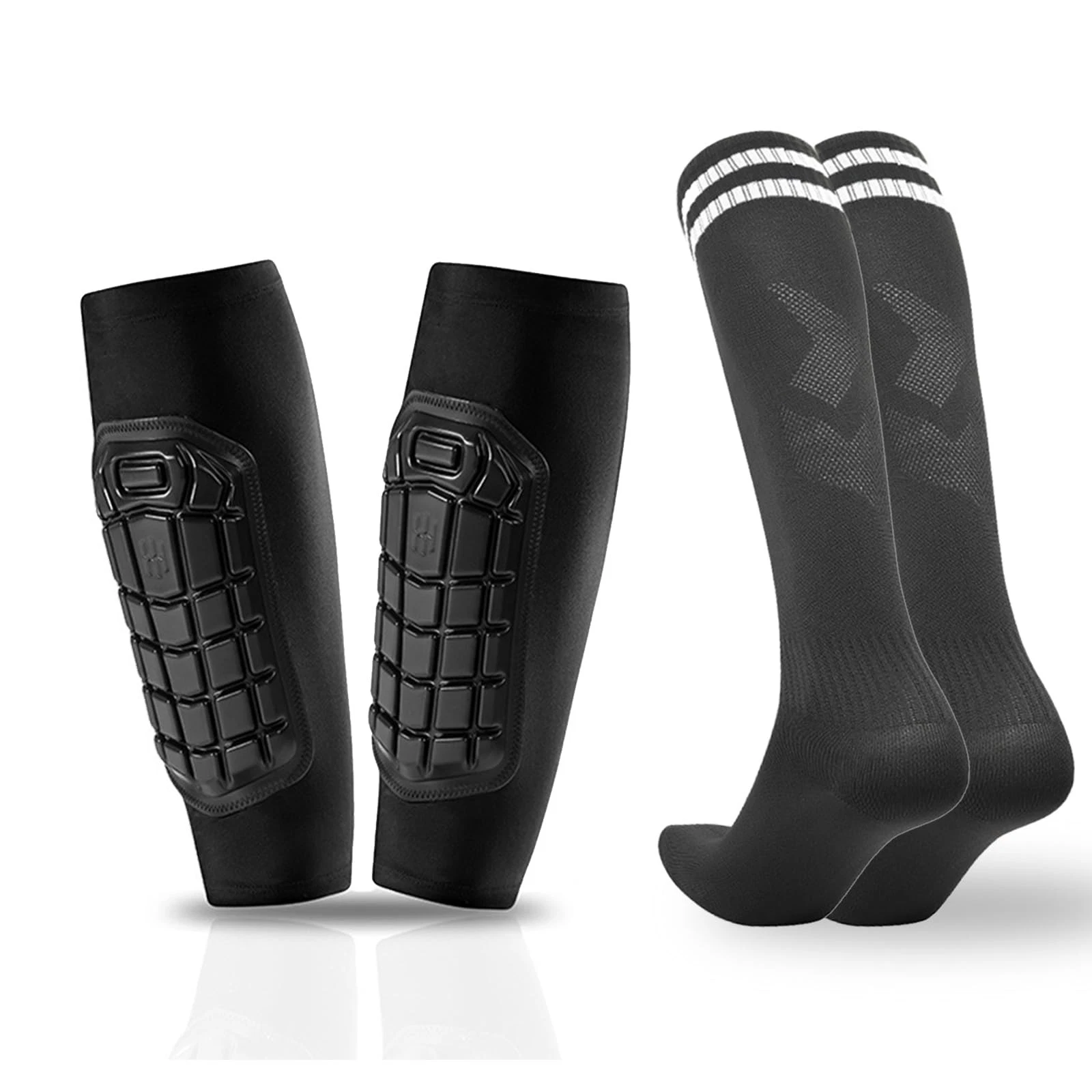 Soccer Shin Guards and Long Soccer Socks Set Protective Soccer Shin Pads Slee...