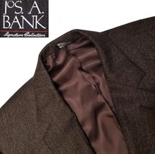 Jos Bank Signature Men Blazer 48L Brown Tweed Herringbone Wool Sport Coat Jacket
