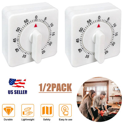2×Square 60 Minute Mechanical Kitchen Cook Cooking Timer Food Preparation Baking