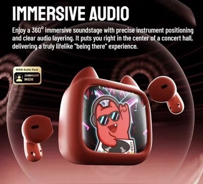 New Zombies Cat Smart Touch Screen Game Earphone HiFi Stereo Bluetooth 6.0 Red