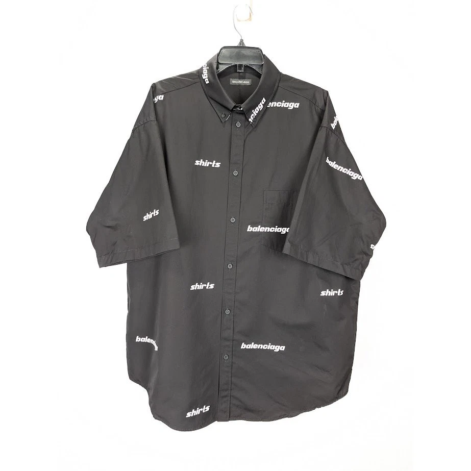 Balenciaga Camicia Allover Popeline Nero Bianco Nuova con etichette 41