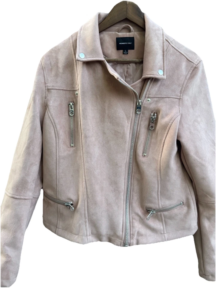 Chaqueta Moto Members Only Mujer Gamuza Rosa Claro con Forro Acolchado Grande Foto 4 de 4