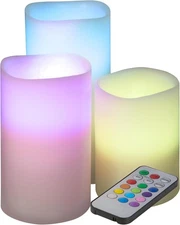 Lavish Home 3-Piece Led Flameless Candle Set with Remote, White, Timer Operated