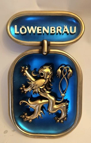 Vintage Lowenbrau 3-D Lion Beer Sign - Miller Brewing - Plastic /Aluminum 1980s