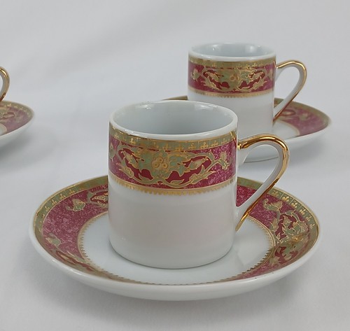 Juego de 6 tazas y platillos de café espresso Yamason Fine China - rojo y dorado, sin astillas - Imagen 5 de 21