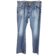 Wrangler Rock 47 Jeans Men 40X34 Blue Western Embroidery Bootcut Frayed Creased