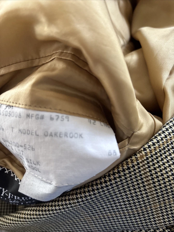 Blazer masculino Hickey Freeman 42 longo marrom Houndstooth casaco de lã de seda com botões - Imagem 4 de 4